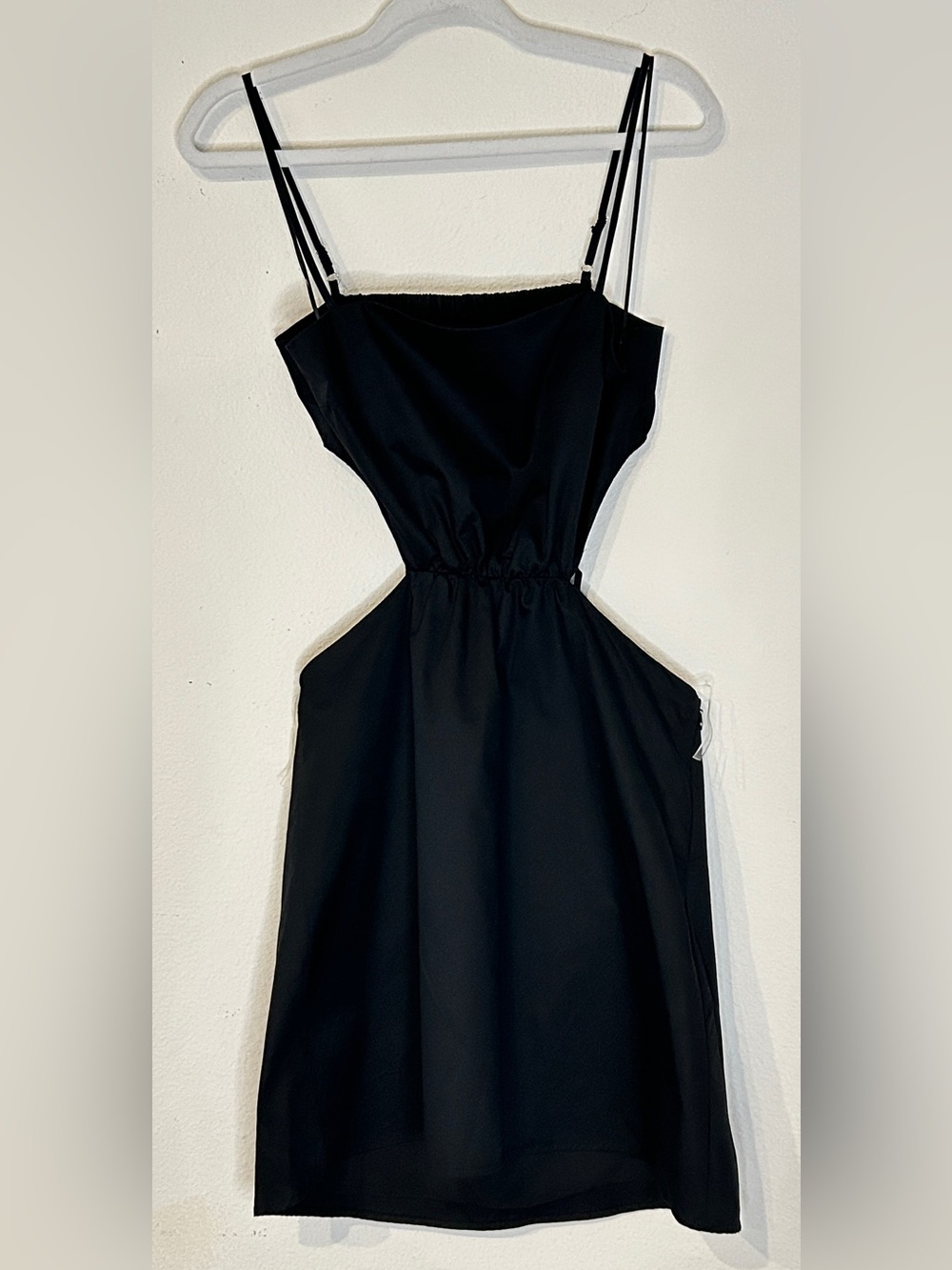 Strapless Black Cutout Midi Dress with Double Spaghetti Straps